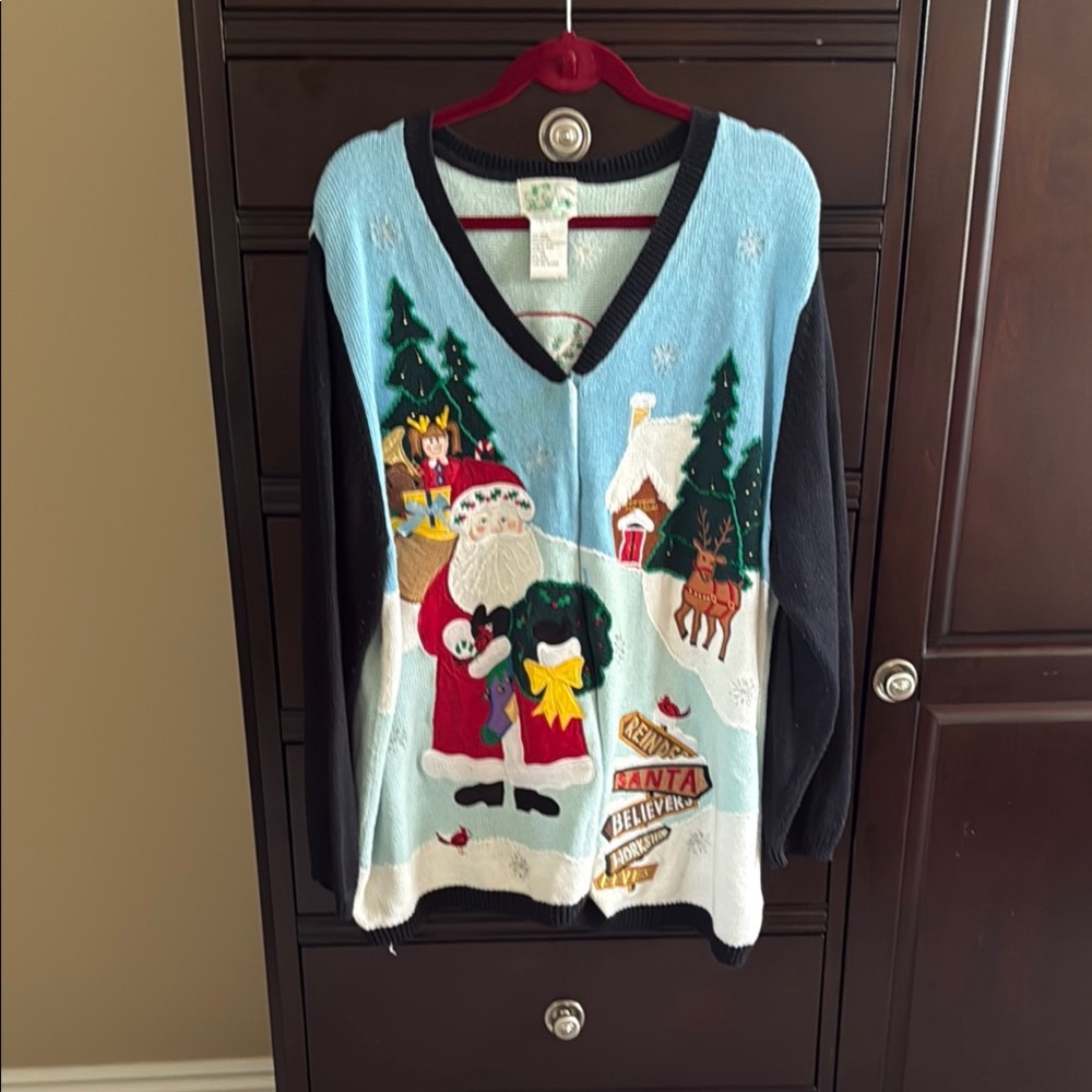 Quacker Factory Holiday Sweater with Santa and Reindeer